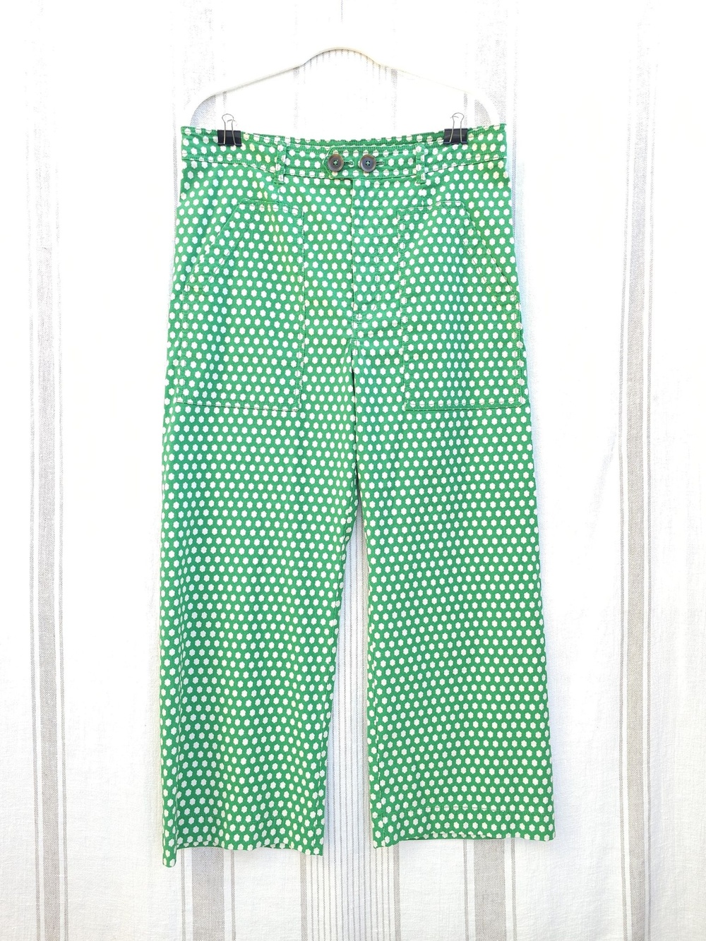 Maeve Colette Crop Pants Womens 14 Green Pattern Wide Leg Chino Anthropologie 🌿